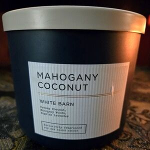 Deep Blue Mahogany Coconut Candle with Smooth Finish and Contrasting White Lid
